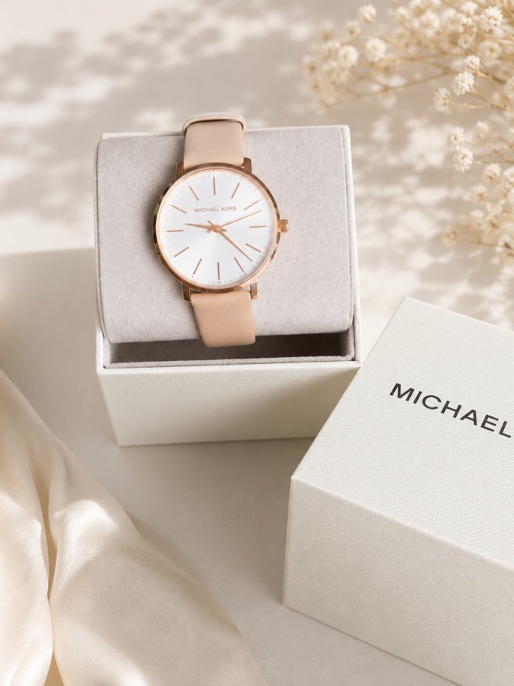 Michael Kors Rose Gold Leather Strap Watch 38mm Quartz Water Resistant NWT